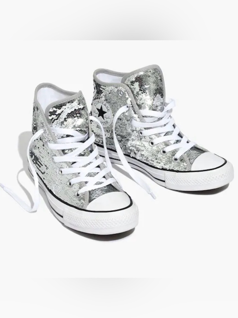 Rare Converse® Chuck Taylor All Star High-Top Sneakers in Silver Sequins Size 8